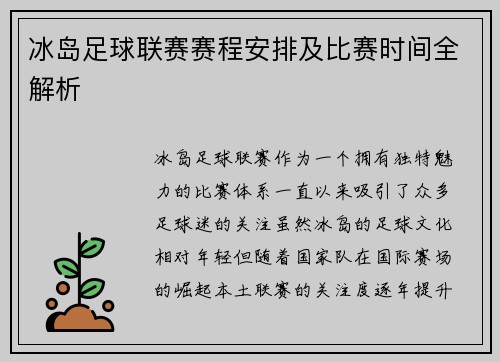 冰岛足球联赛赛程安排及比赛时间全解析